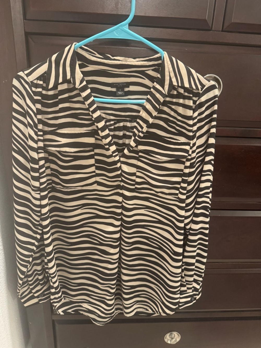 Ann Taylor Black and Cream Zebra Print Blouse